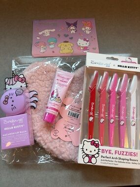 Hello Kitty crème nwt make up macaron lip balm , stickers, hand cream, eyebrow